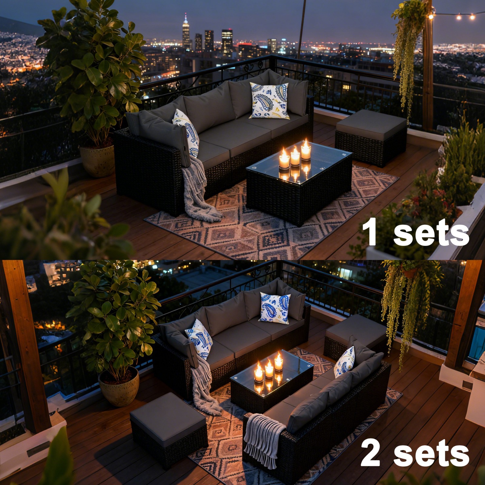 Grey Patio Furniture Set Outdoor Sectional Sofa with Table Rattan Wicker Couch