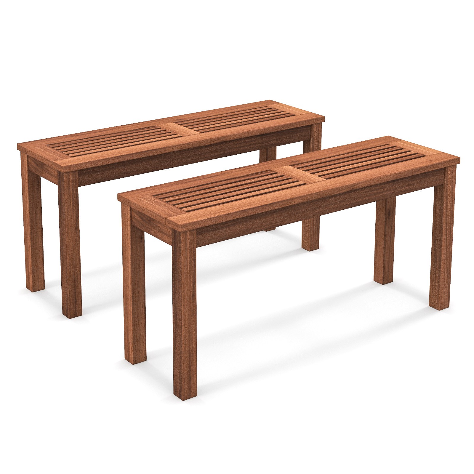 Patio 2 PCS Backless Bench 2-Seater Outdoor Dining Bench Solid Wood Backyard