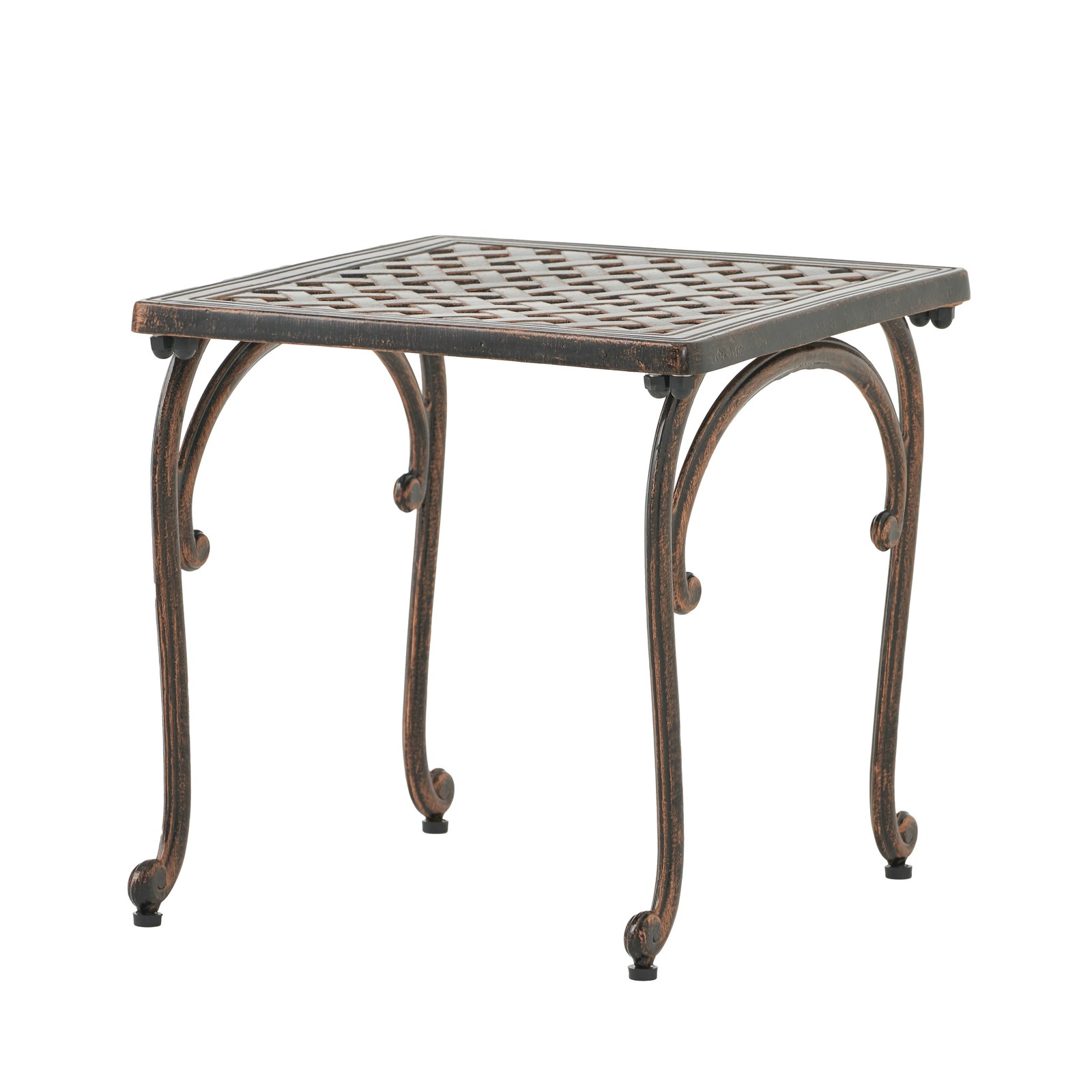 Cast Aluminum Outdoor Side Table 18″ – Weathered Copper Finish, Cabriole Legs