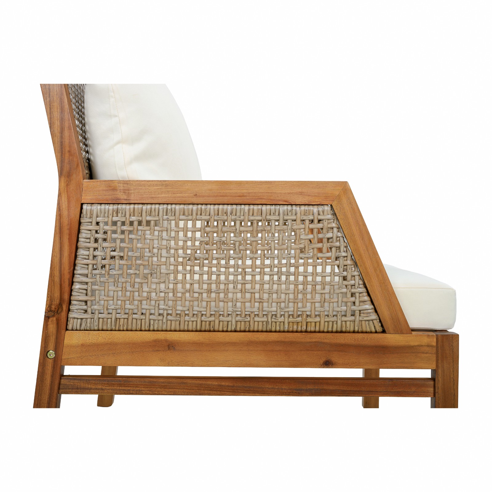 Acacia Wood Patio Club Chair with Wicker & Water-Resistant Cushions