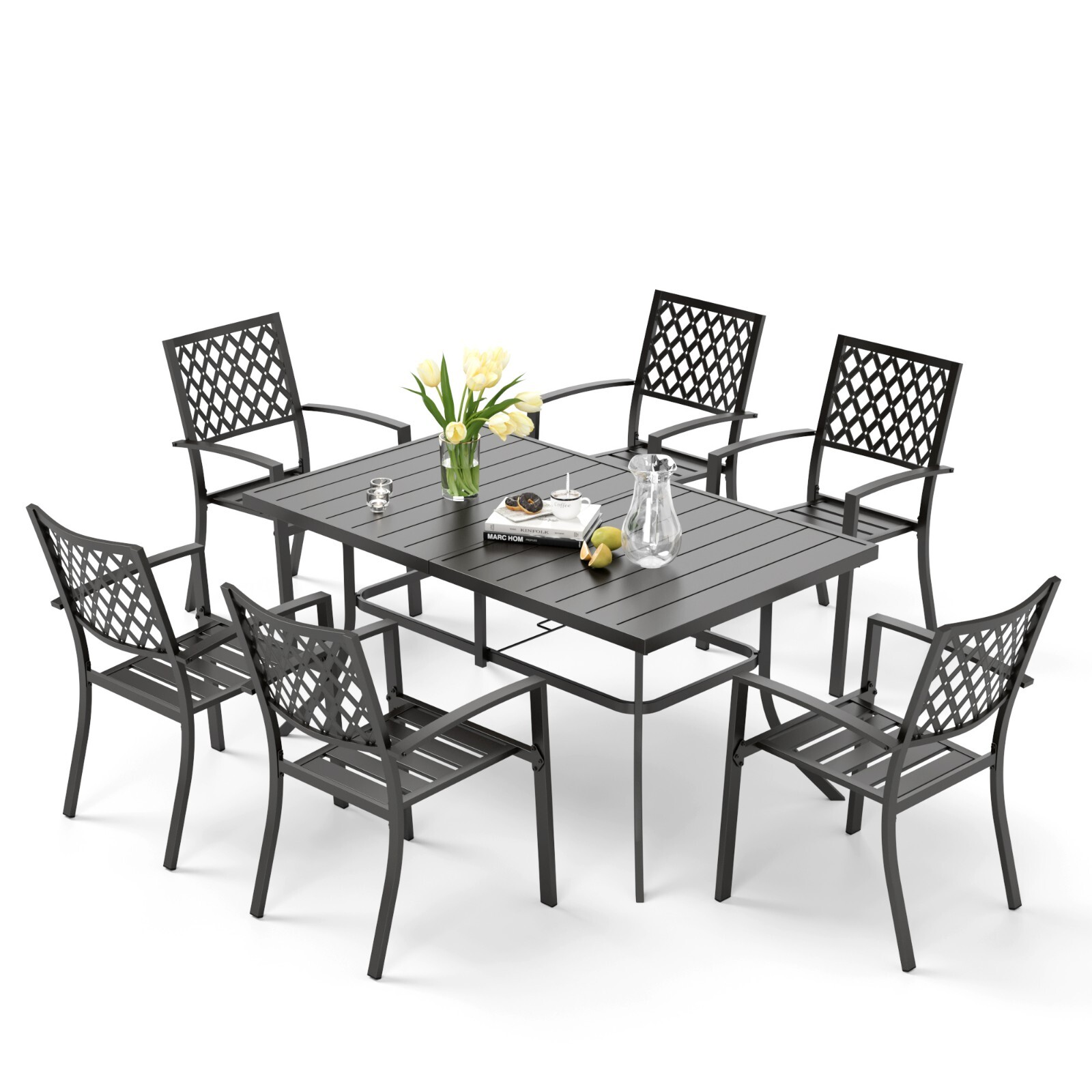 7 Piece Outdoor Dining Set Patio Chairs &Metal Table for Backyard Heavy Duty