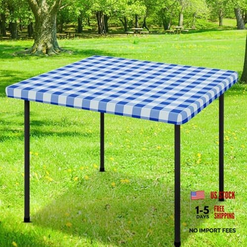 Square Picnic Table Cloth, Elastic 36″ x 36″ (Square) Blue and White