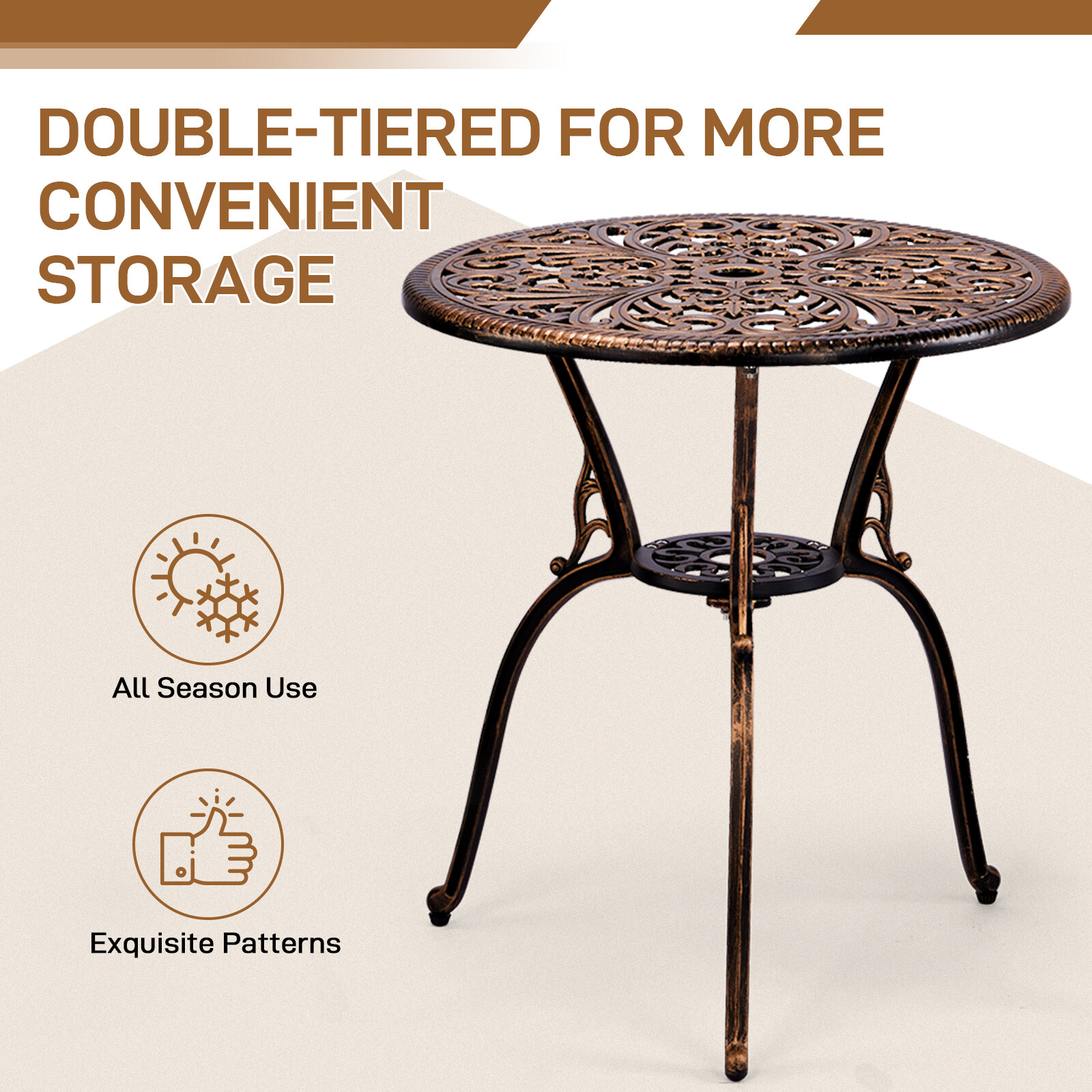 3 PCS Outdoor Bistro Set All-Weather Cast Aluminum Bistro Table Set for Balcony