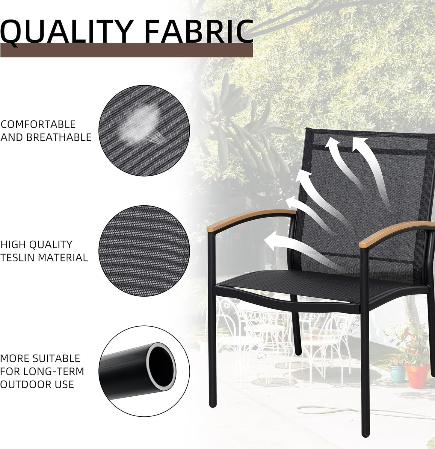 Black Metal and Textilene Bistro Set – Perfect for Patio, Garden, and Balcony