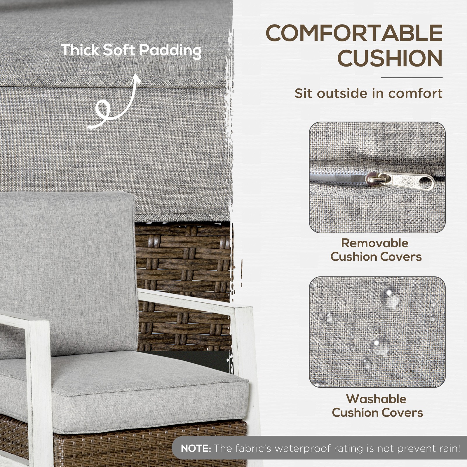 5pc Outdoor Wicker Patio Furniture Set, Table, 4 Seats, Soft Cushions, Grey