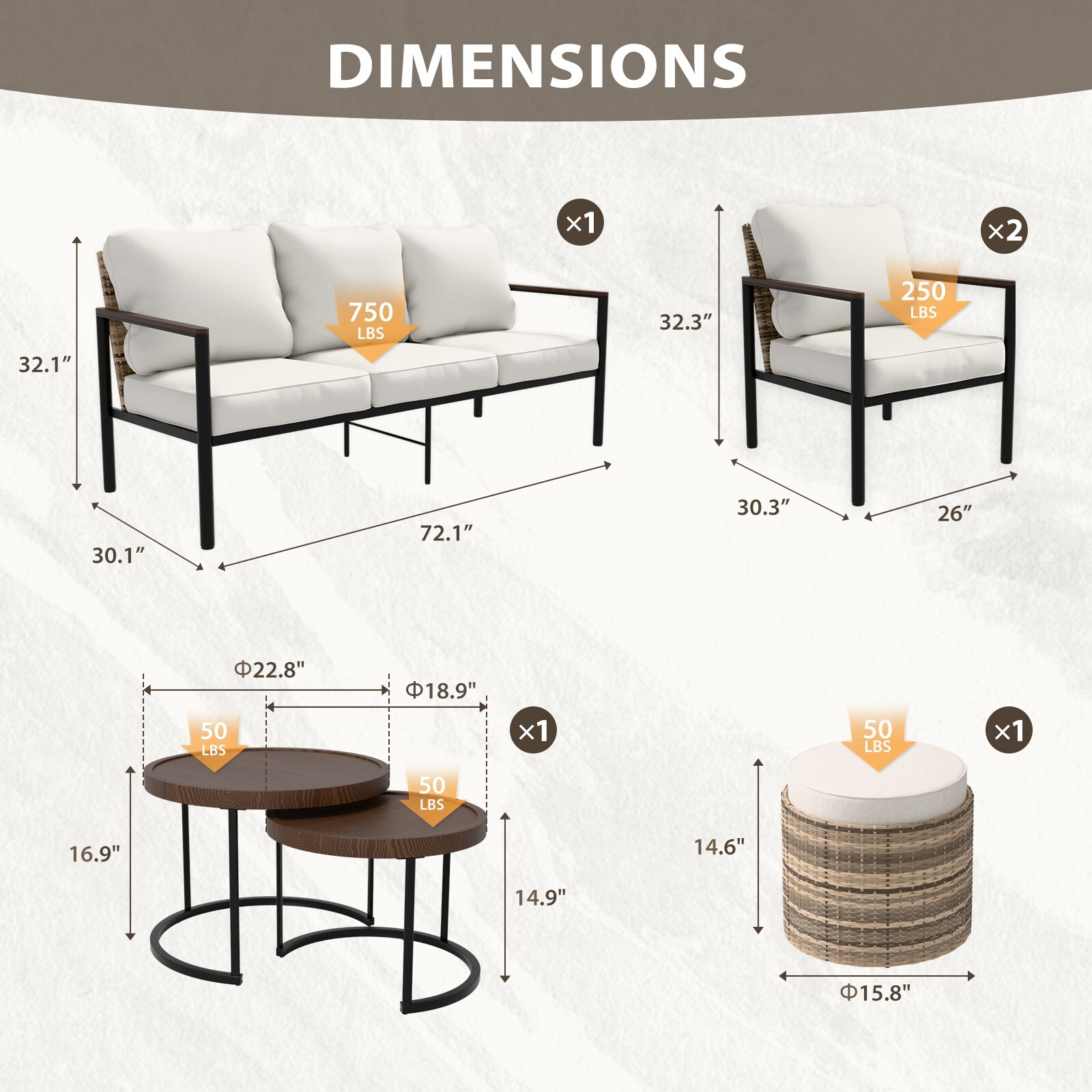 EAGLE PEAK 6 PCS Modern Outdoor Patio Furniture Set Wicker Conversation Set