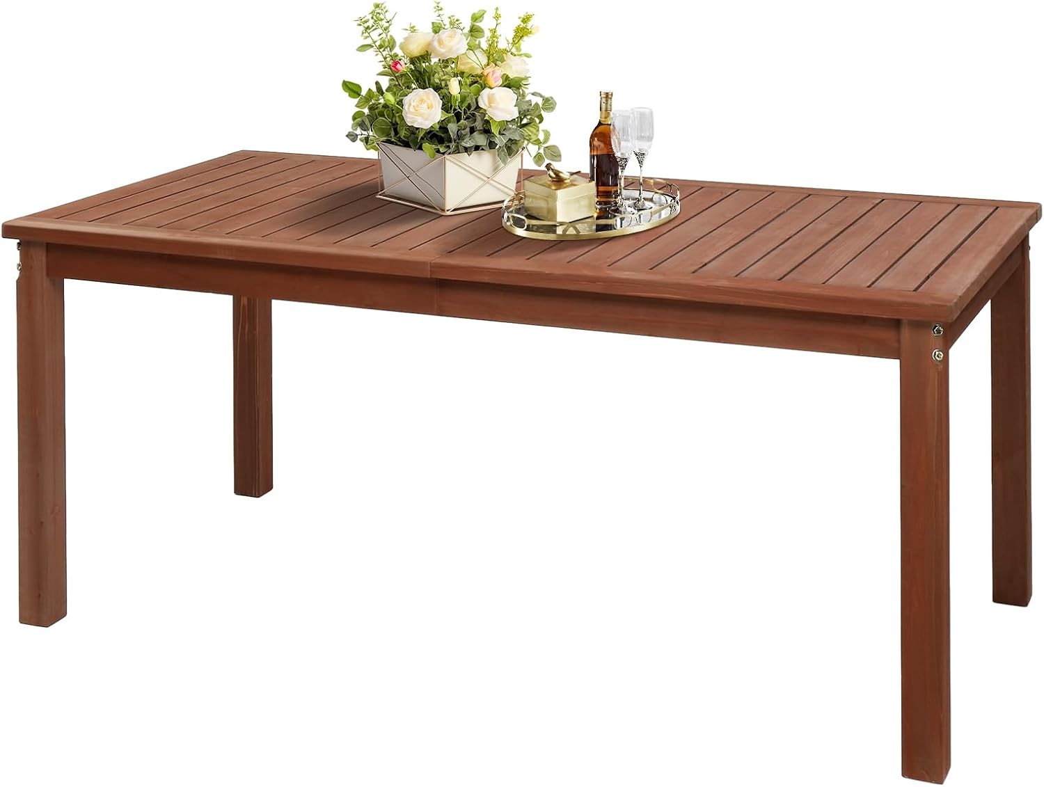 69-inch Large Outdoor Wood Dining Table for Patio, Solid Wood Patio Table