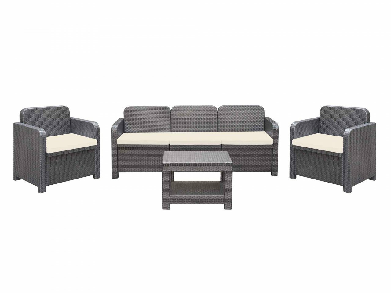 Italian Patio Furniture Set 2 Chairs, 3 Person Couch, Coffe Table Rattan Dk Grey
