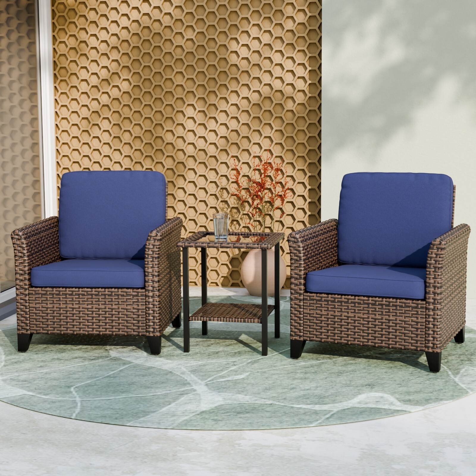 EAGLE PEAK Ocean Vista 3 Piece Outdoor Furniture Set Wicker Bistro Set