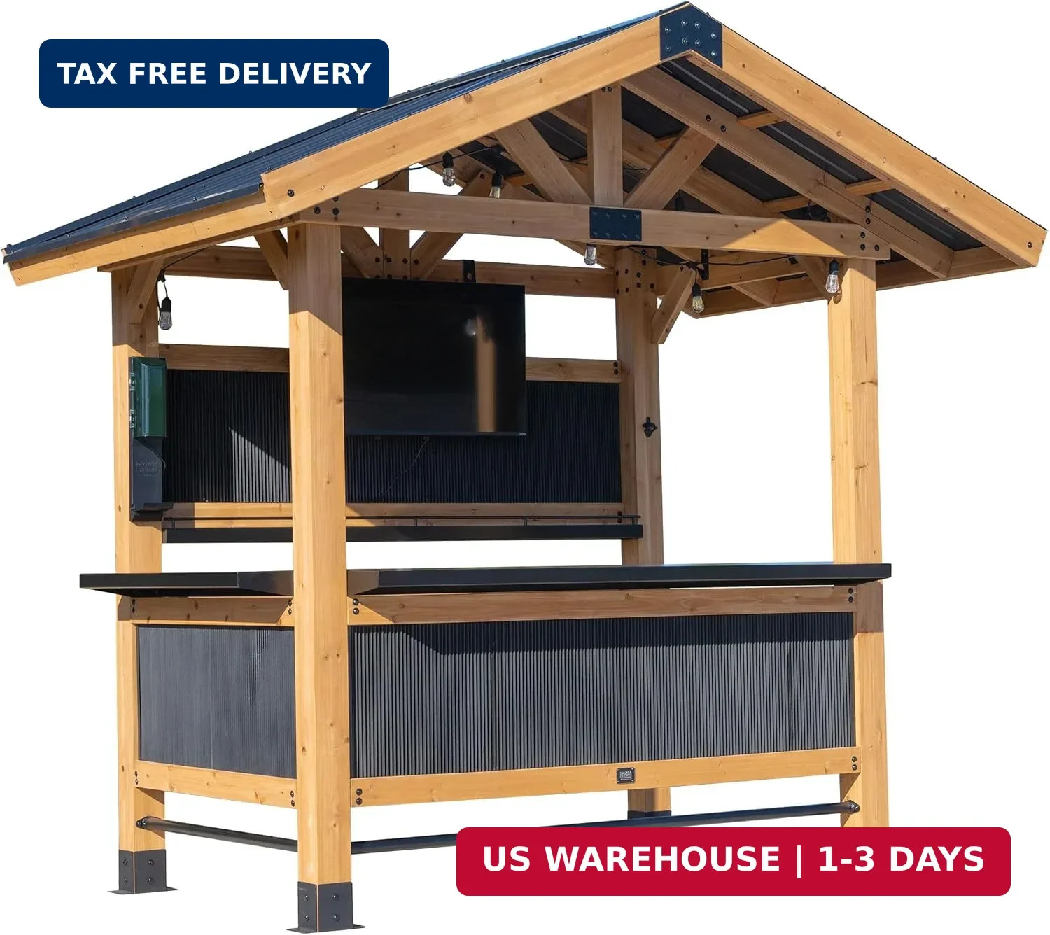Palisade 9′ x 6′ Cedar Wood Outdoor Bar Set with Galvanized Steel Roof Gazebo