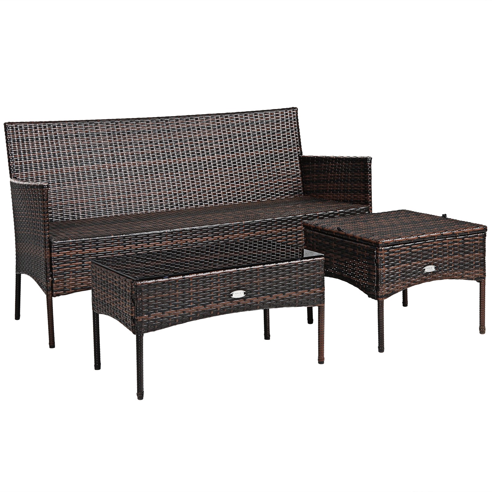 Patiojoy Patio 3PCS Rattan Furniture Set 3-Seat Sofa Cushioned Table Garden