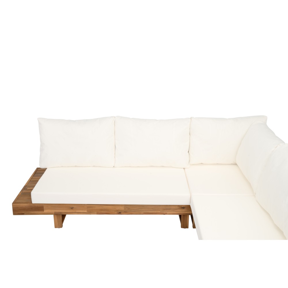 4PCS Acacia Wood Outdoor Patio Sectional Sofa Set W/Cream Cushions &Coffee Table
