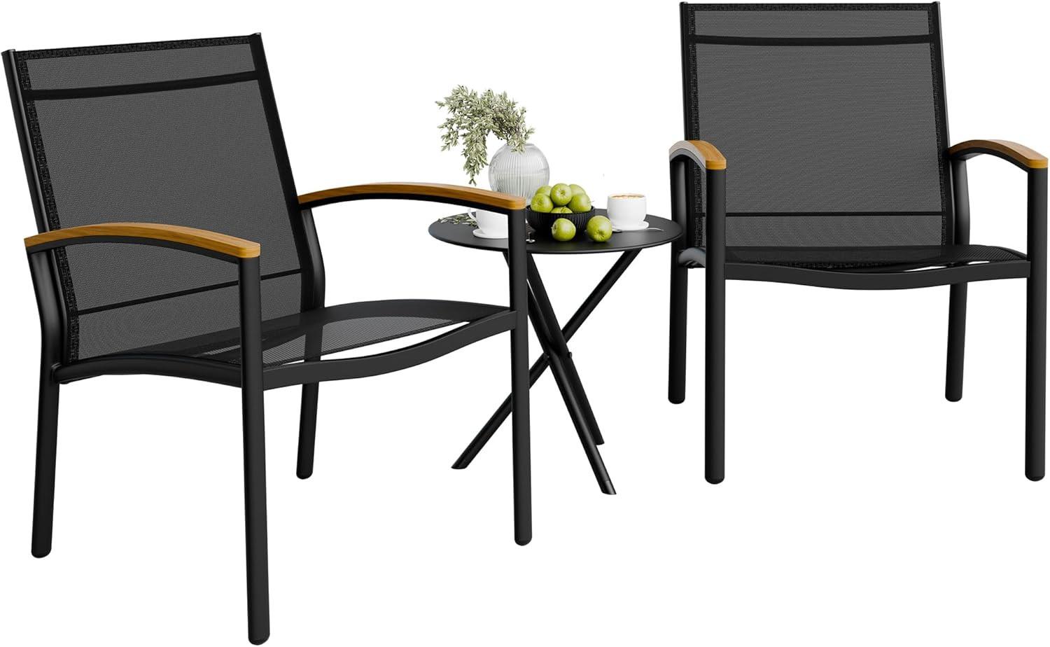 3 Pieces Patio Bistro Sets, Outdoor Textilene Fabric Conversation Bistro Set, Te