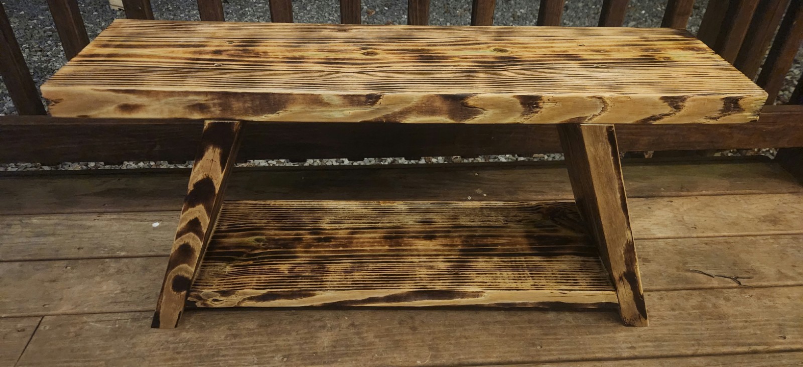 Rustic burned farmhouse Indoor And Outdoor Bench finished or unfinished