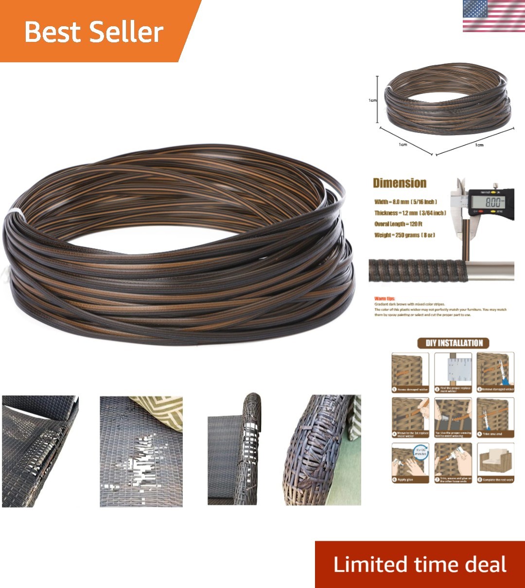 Heavy-Duty 120 Ft Wicker Repair Kit for Durable Outdoor Furniture Renovation