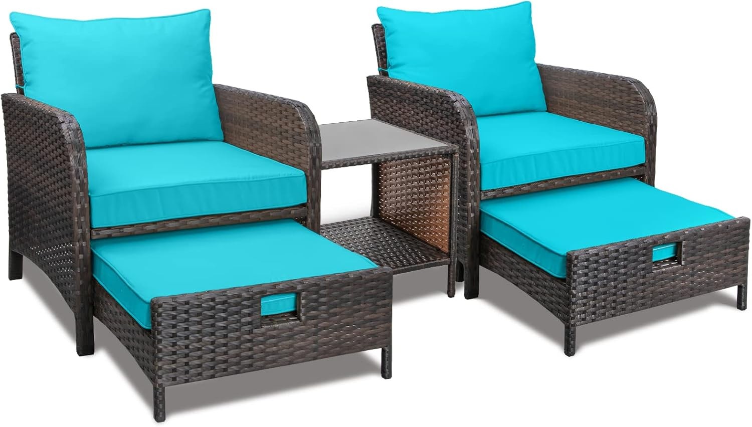 Balcony Furniture 5 Piece Patio Conversation Set, PE Wicker Rattan Outdoor Loung