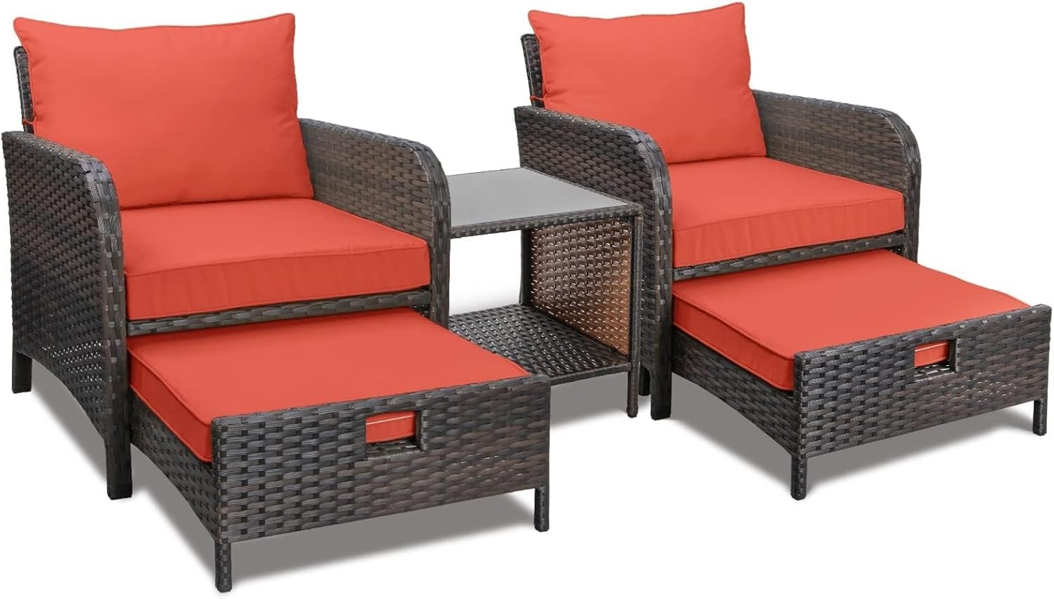 Balcony Furniture 5 Piece Patio Conversation Set, PE Wicker Rattan Outdoor Loung