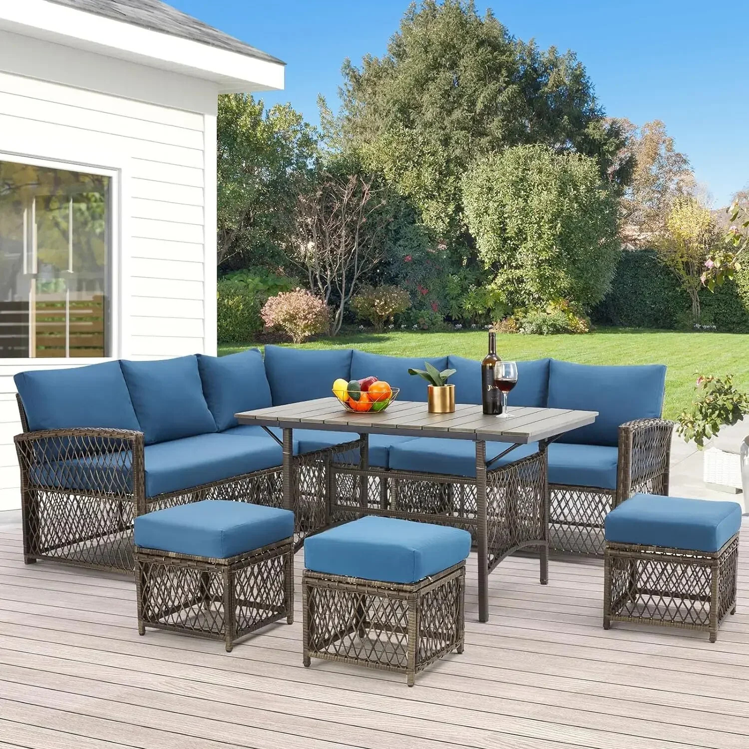 Patio Furniture Set, 7 Pieces Outdoor Sofa with High Table and Chairs