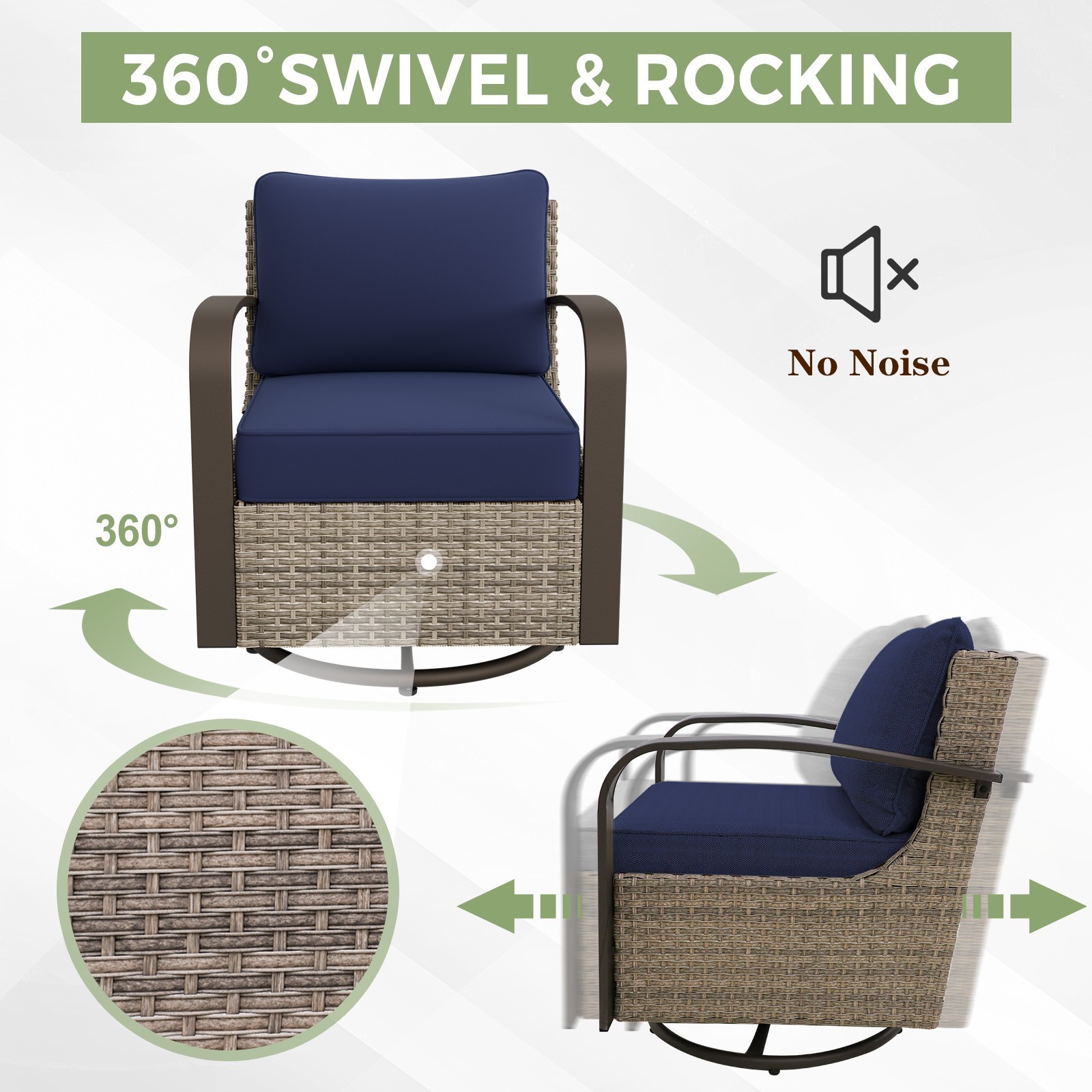 EAGLE PEAK Outdoor Patio Furniture Set Half-Moon Curved Wicker Conversation Set