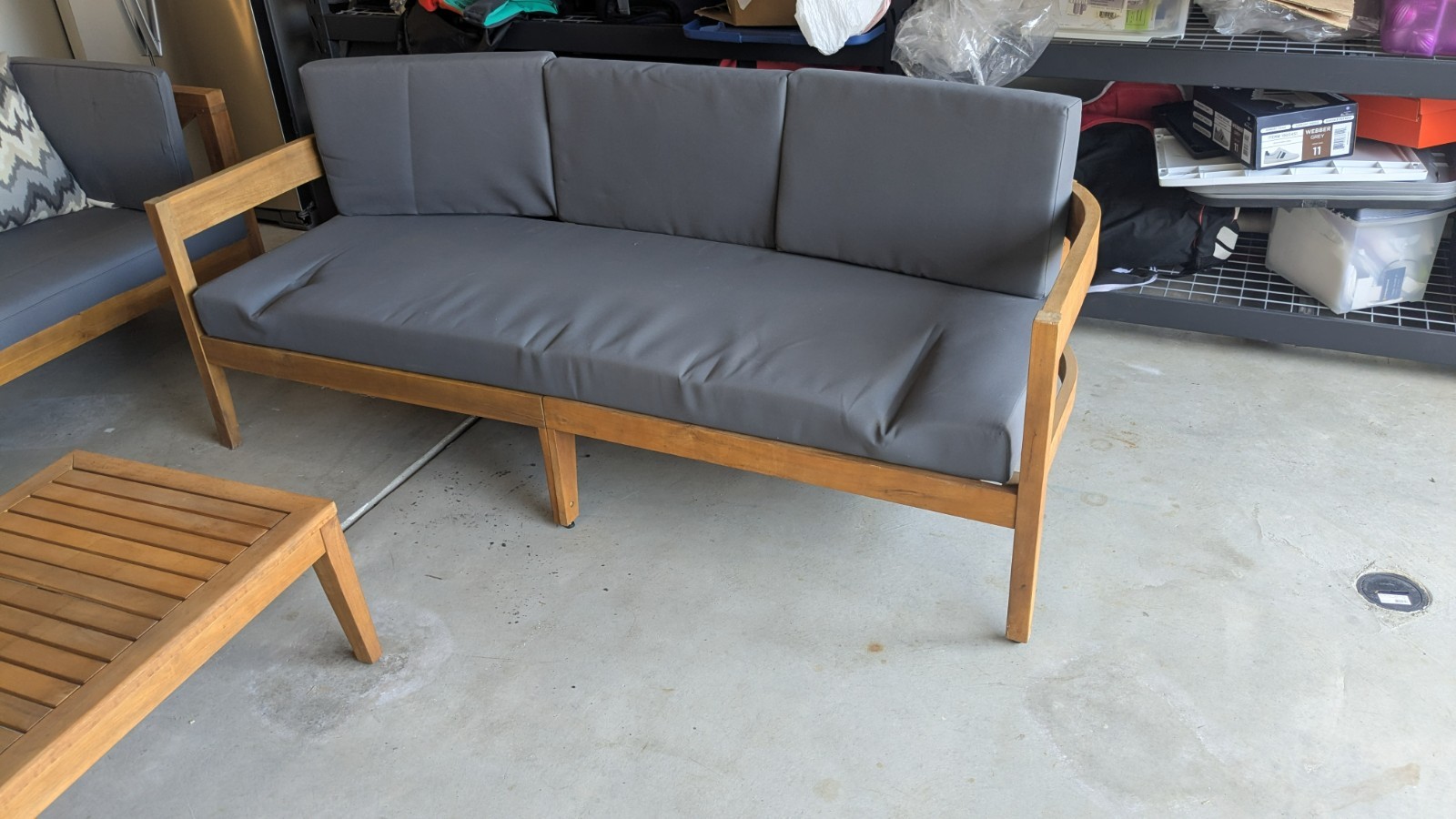5-Piece Wooden Patio Furniture Set Gray Cushions Sofa Chairs Table