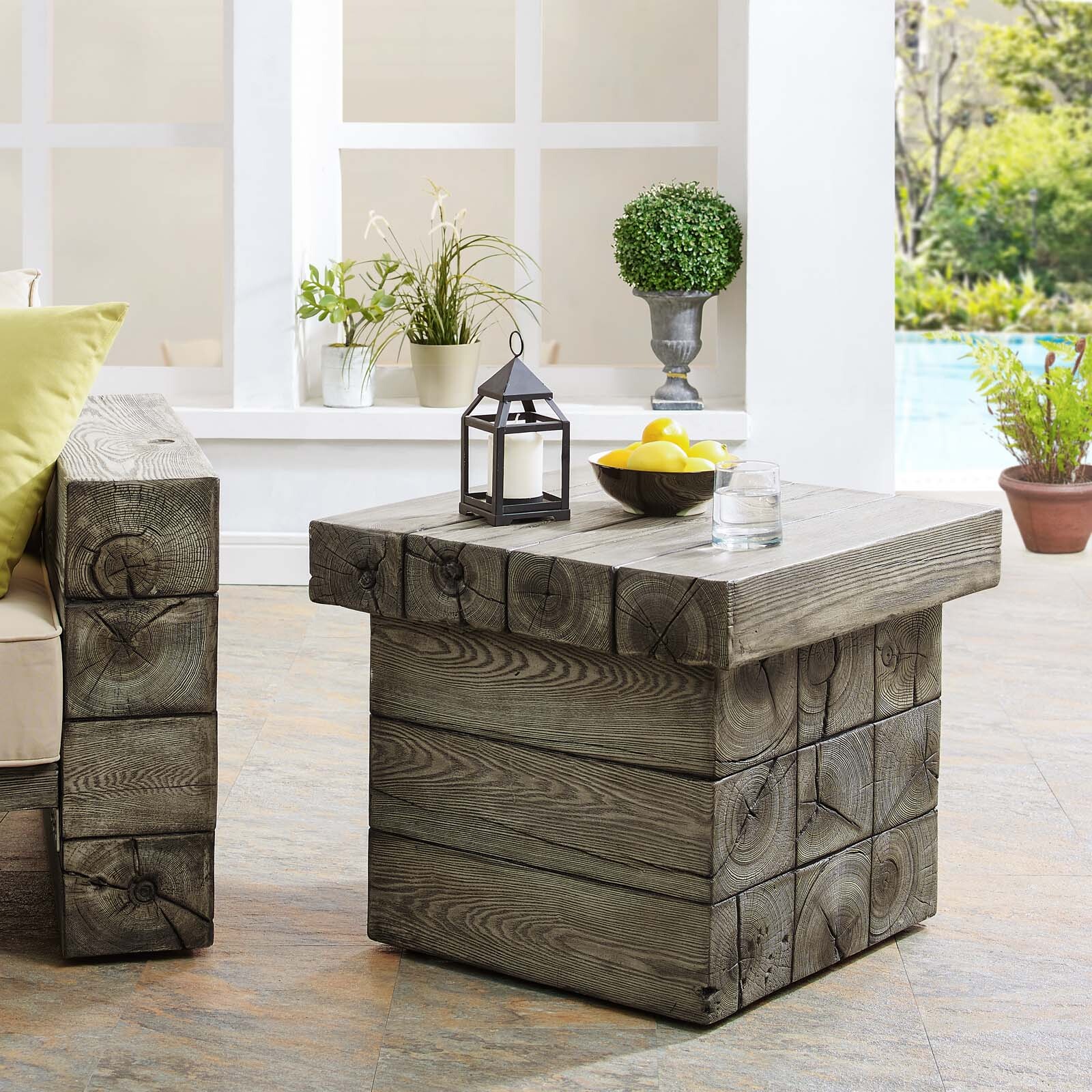 Modway Manteo Rustic Coastal Outdoor Patio Side Table in Light Gray