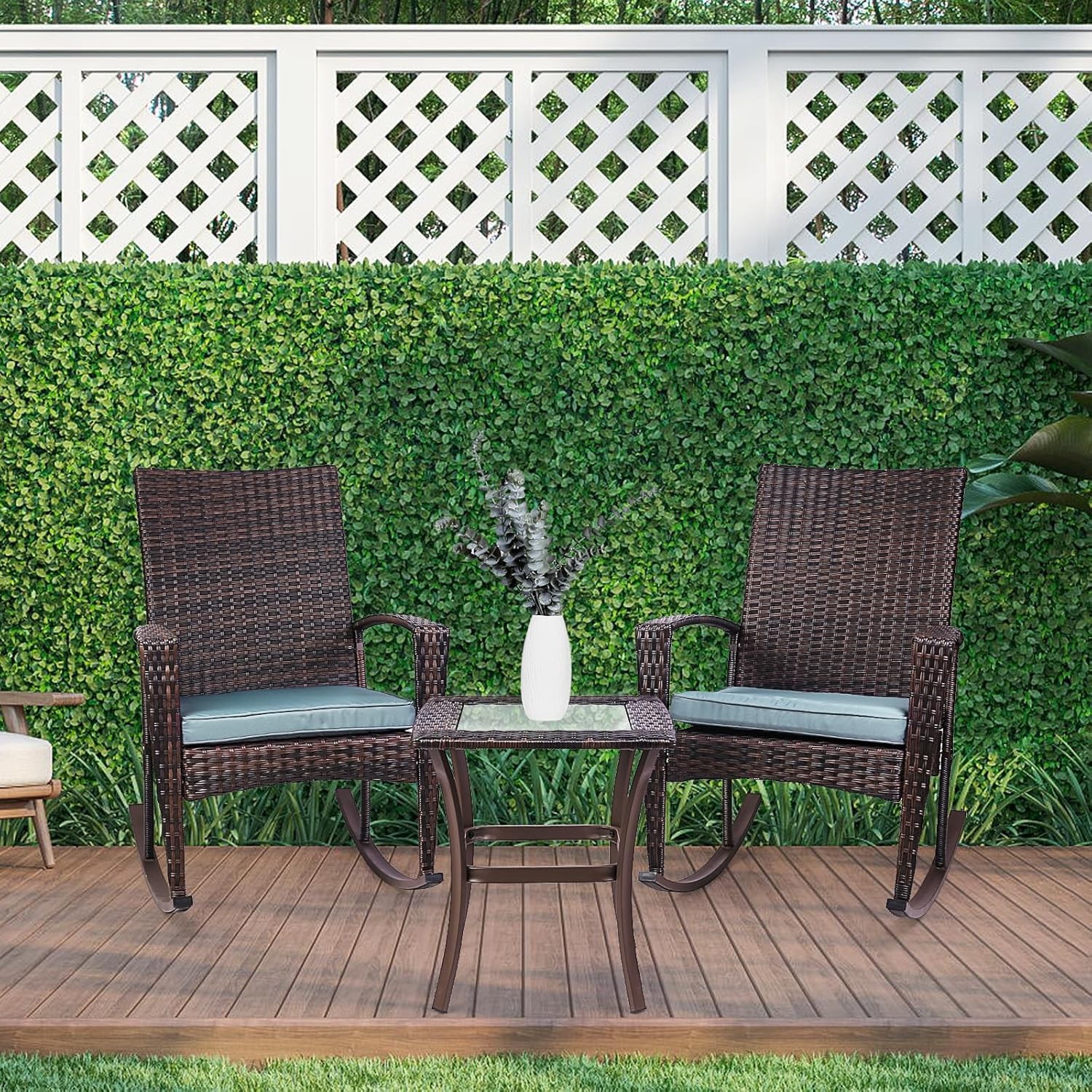 3X Wicker Rocking Chair W/Cushion Outdoor Patio Rattan Furniture Outdoor Brown