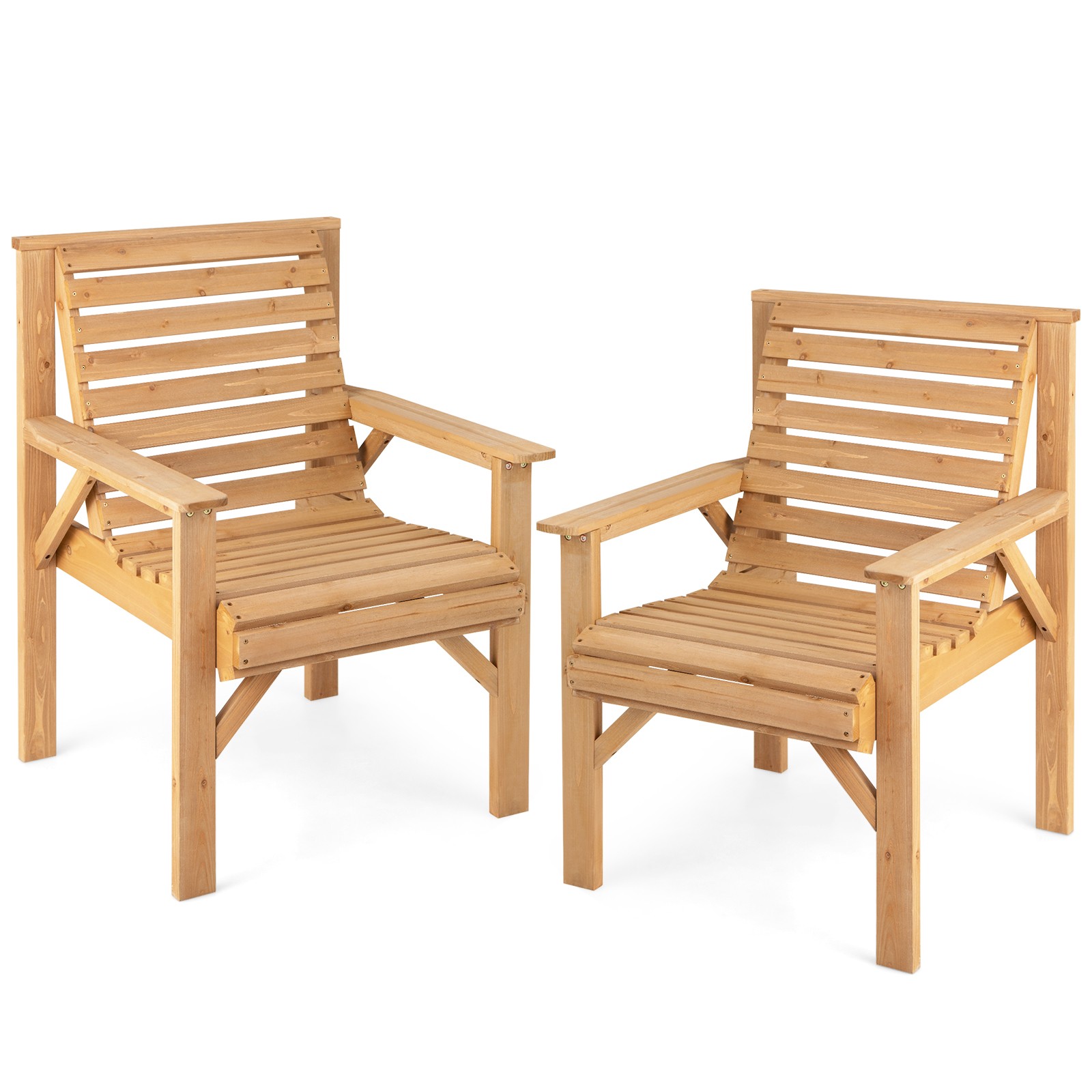 2PCS Patio Fir Wood Chair Dining Inclined Backrest Garden Backyard Indoor