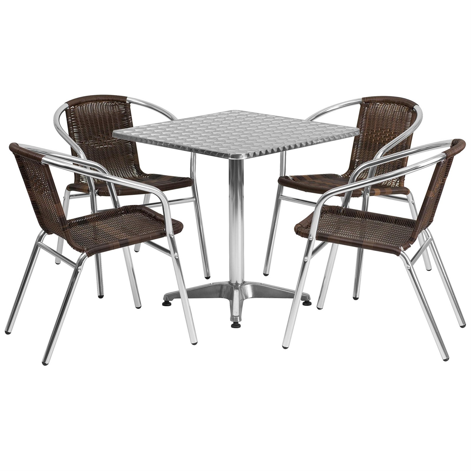 Flash Furniture 5 Piece Square Patio Dining Set in Aluminum and Brown