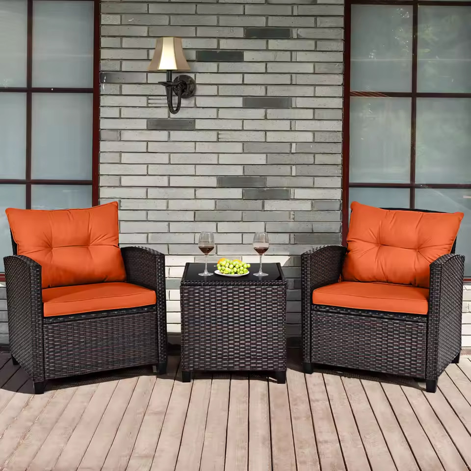 3PCS Patio Rattan Outdoor Cushioned Conversation Furniture Set – Free Shipping!!