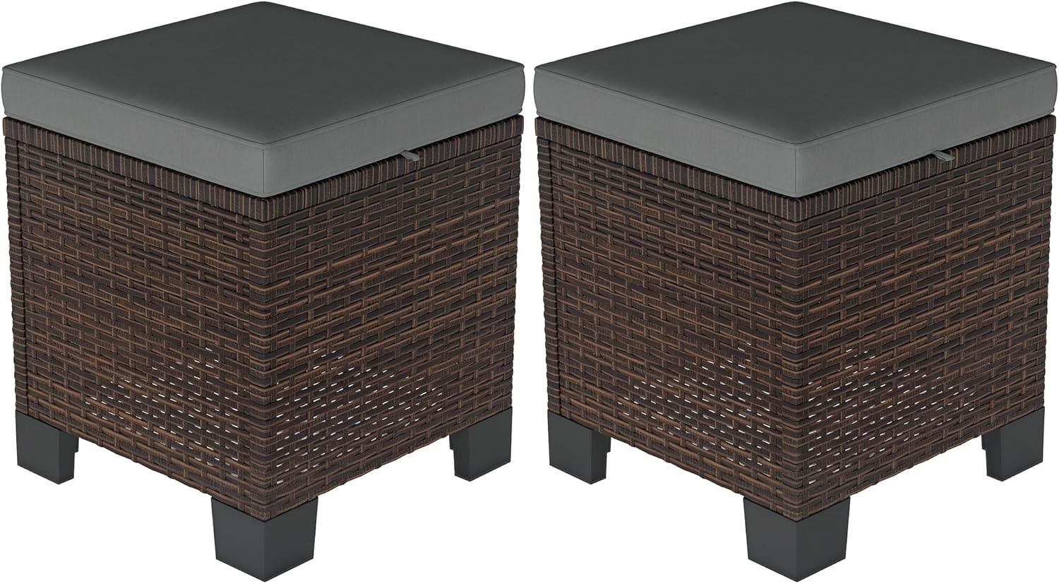 2 Pieces Outdoor Patio Ottomans All Weather PE Rattan Gray | Wicker Footstools,