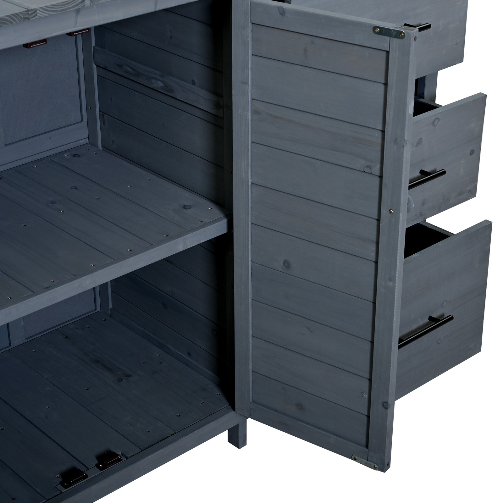 Farmhouse Patio Potting Bench, 44.6″x19.5″ Workstation w/ 6 Drawers & Cabinet
