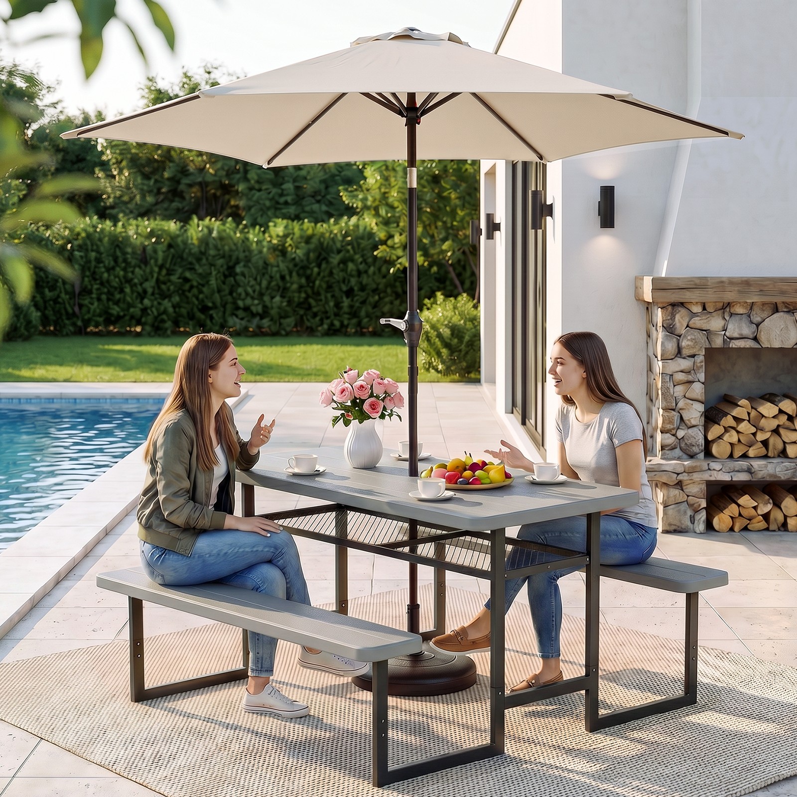 4.5/6FT Picnic Table Bench Set for Outdoor Camping Garden Yard Dining Furniture