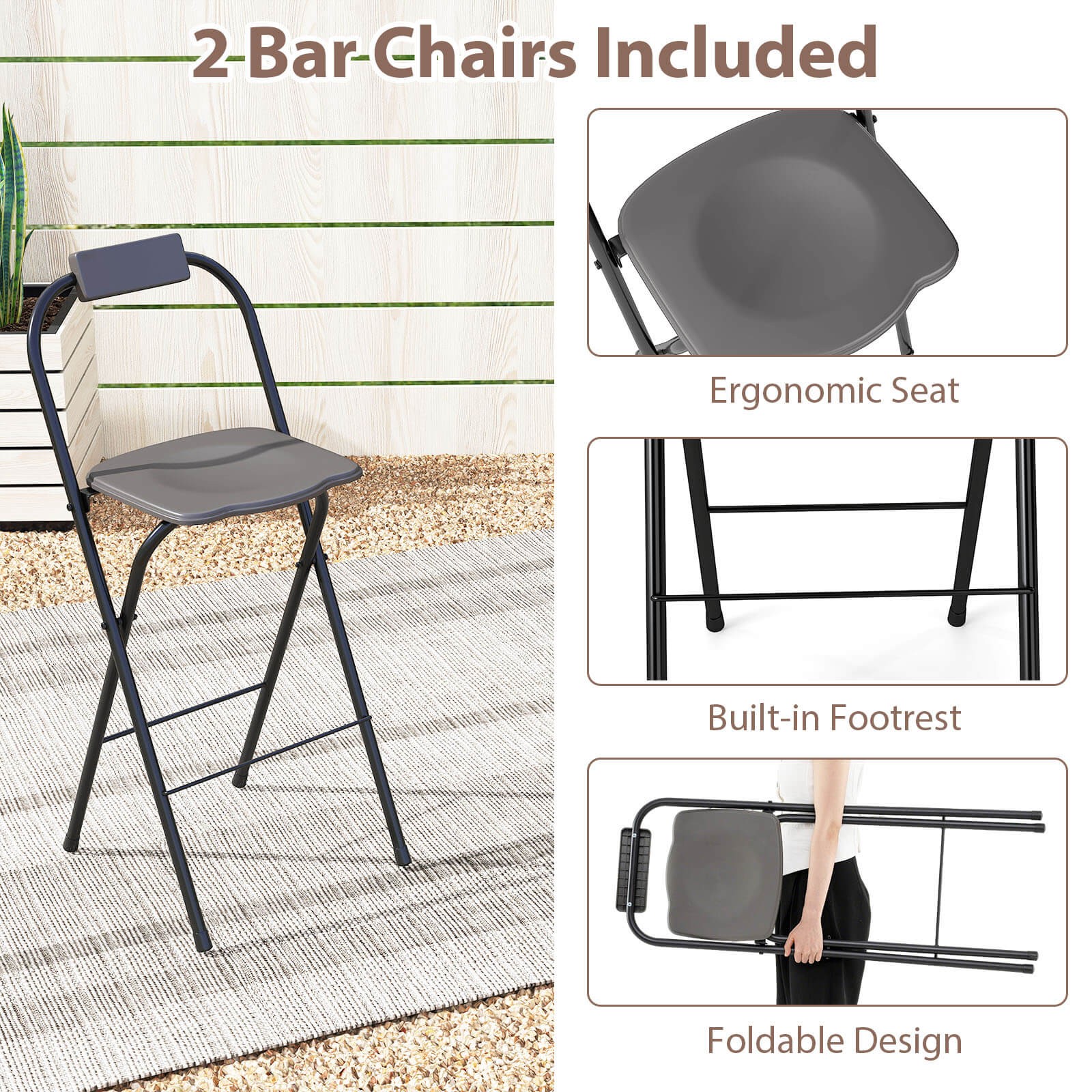3-Piece Outdoor BBQ Canopy w/ Bar Table & 2 Foldable Bar Chairs Set for Patio