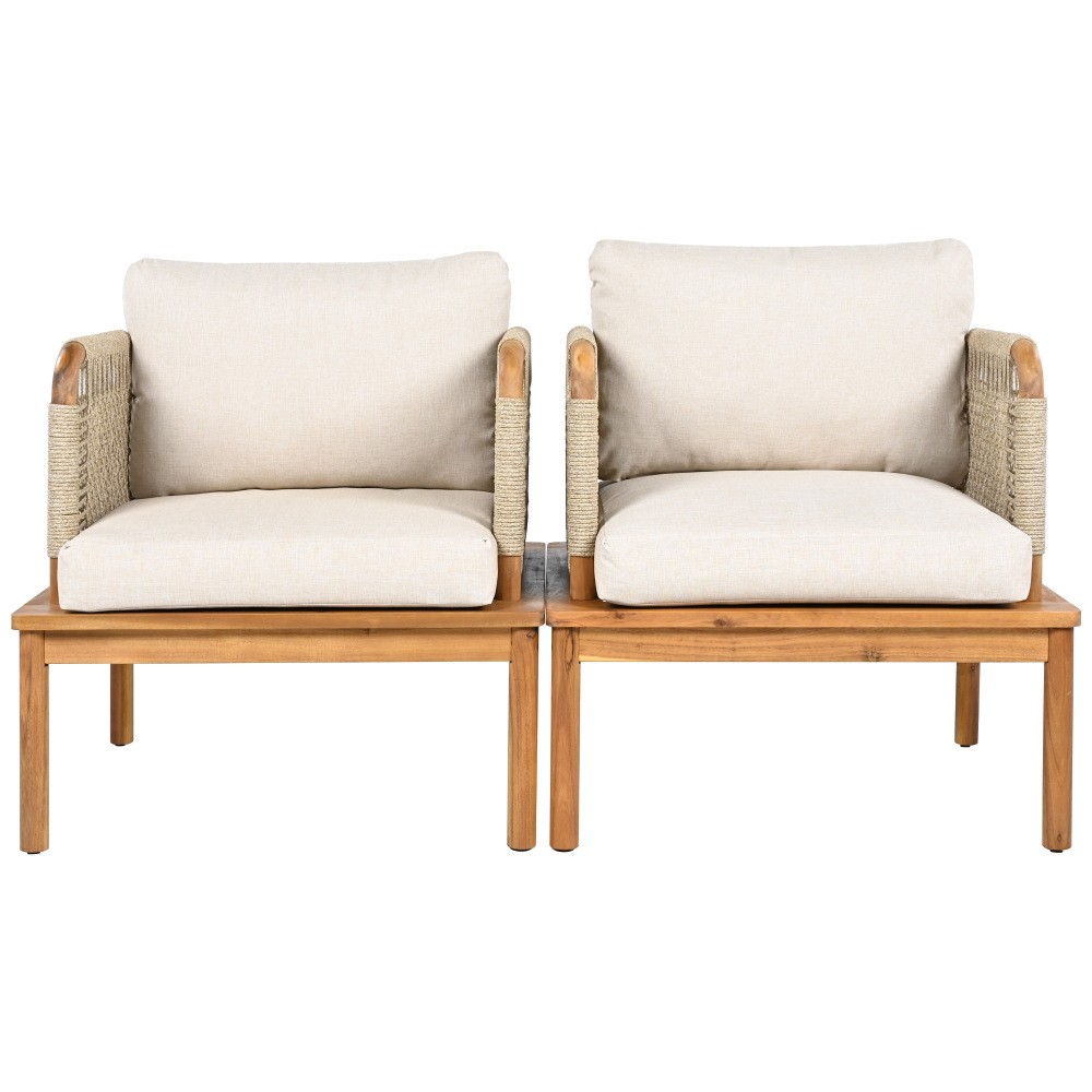 Outdoor Stylish and Durable Acacia Wood Club Chair with Rope Weaving, Set of 2