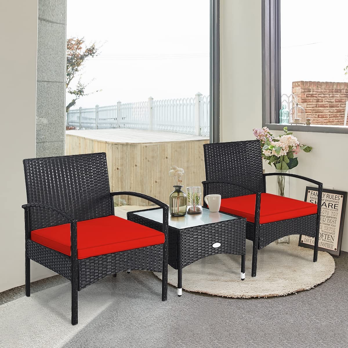 LDAILY 3 Pieces Outdoor Furniture Set, 3 PCS Patio Wicker Rattan Rattan Chair…