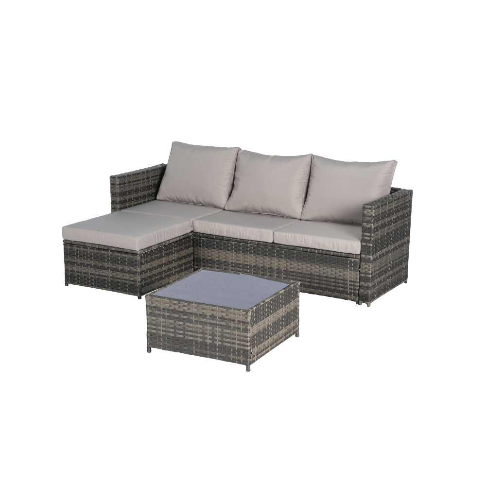 Outdoor Wicker Sectional Sofa Set with Ottoman, Light Gray, Seats 4