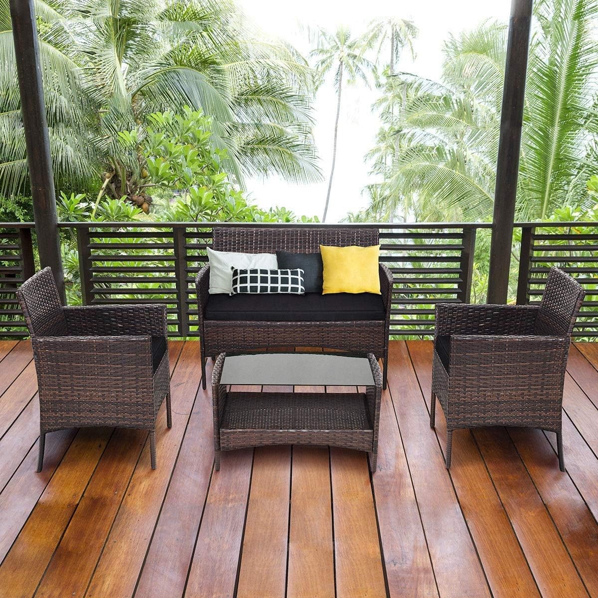 4 PCS Patio Wicker Furniture Set Outdoor Garden Lawn Poolside Rattan Wicker