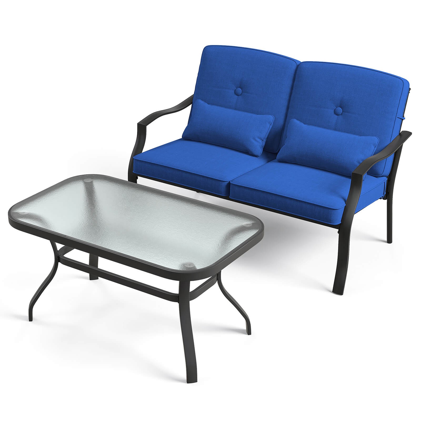 2 PCS Patio Furniture Set Outdoor Loveseat Chair Coffee Table Cushioned Seat