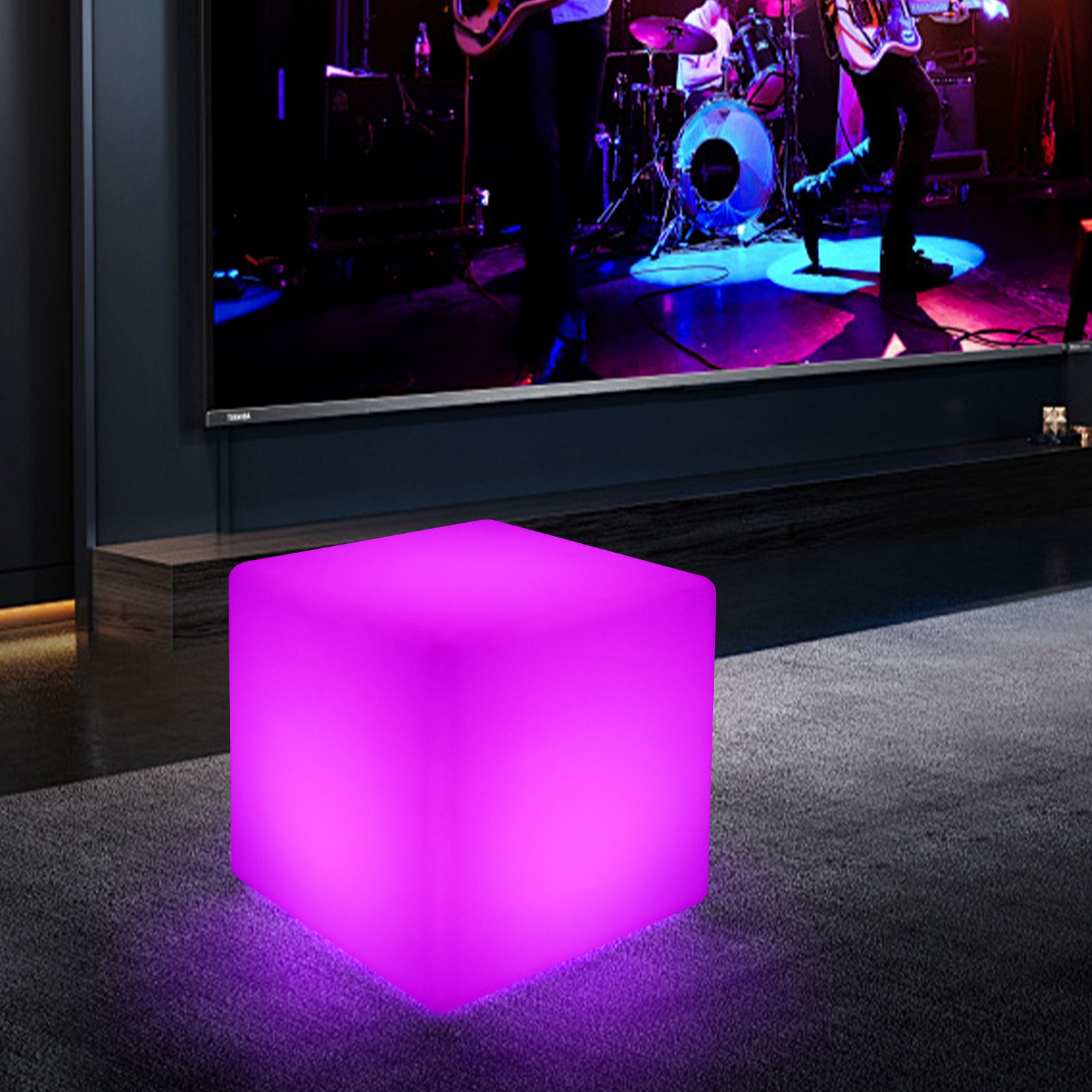 17″ LED Cube Light Pub Bar Stool W/Remote Control 16 RGB Colors Changing Chair