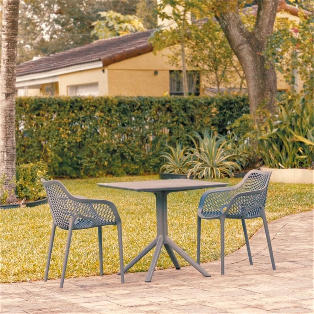 Compamia Air XL 31 inch Square Dining Table Set with 2 Arm Chairs Dark Gray