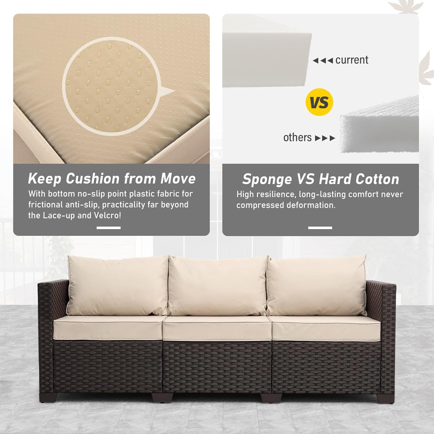 Rattan Star Outdoor Furniture Couch 3 Seater Sofa Outdoor Brown Wicker Sofa Deep