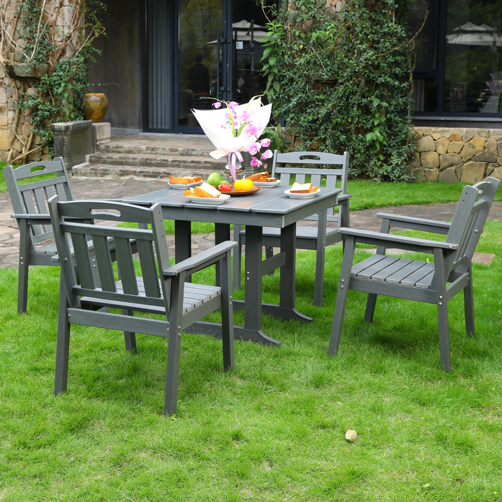 Patio Dining Set: 1 Table & 4 Chairs, HDPE, Waterproof & UV Resistant