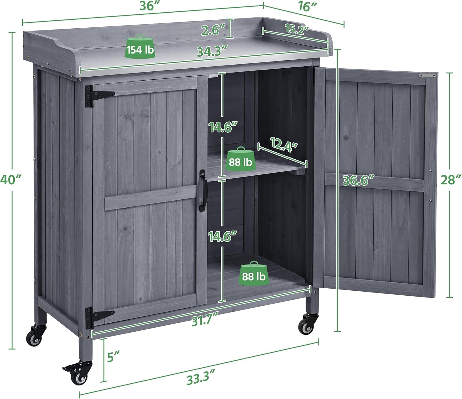 Garden Potting Bench Table, Outdoor Garden Horticultural Wooden Storage Cabinet