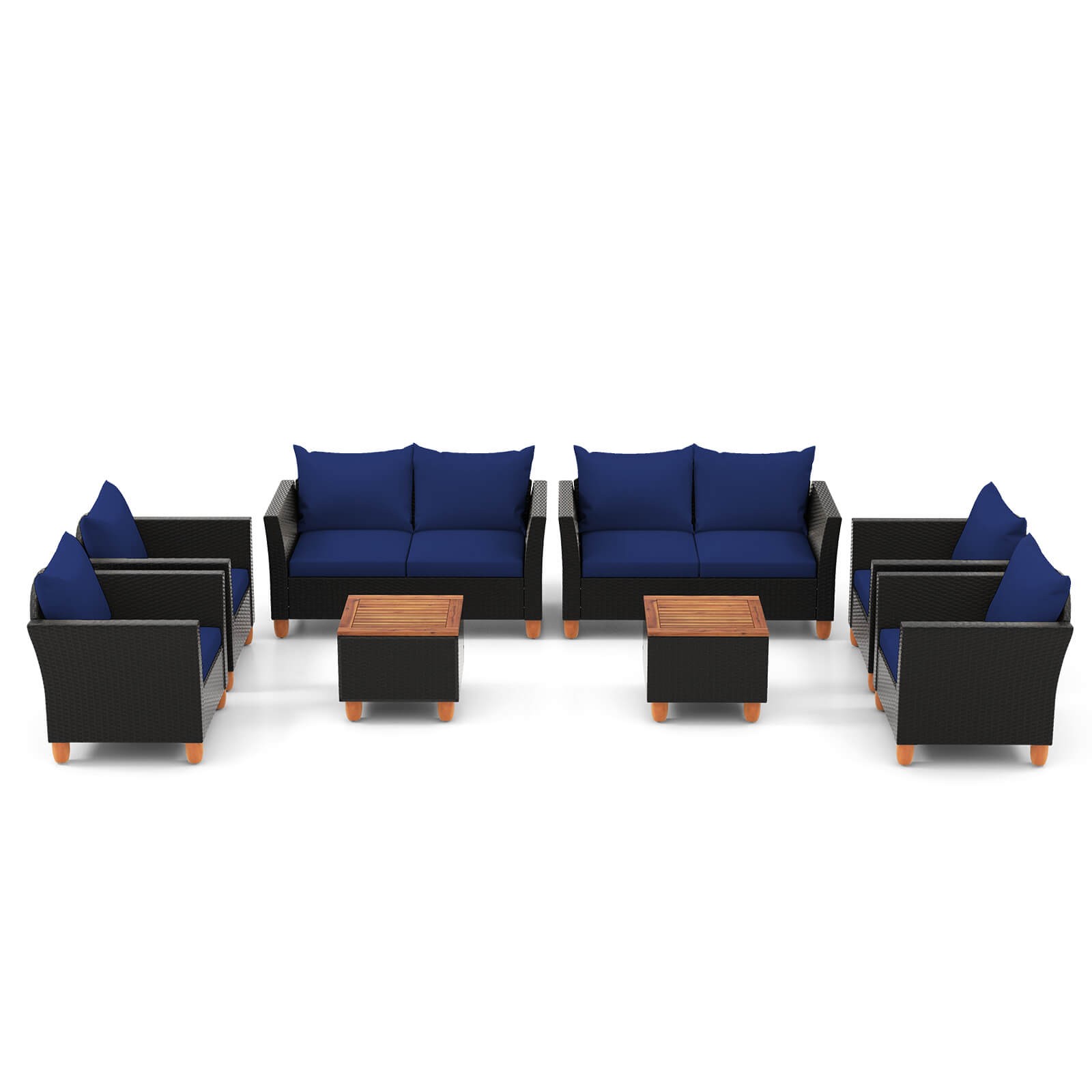 8 PCS Wicker Patio Furniture Set w/ Removable Cushions Storage Coffee Table