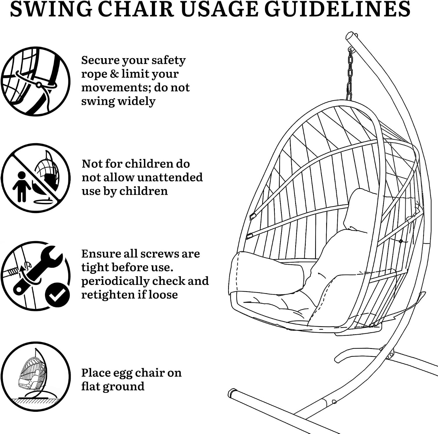 Hanging Egg Chair with Stand, Wicker Rattan Egg Swing Chair with 360° Swivel