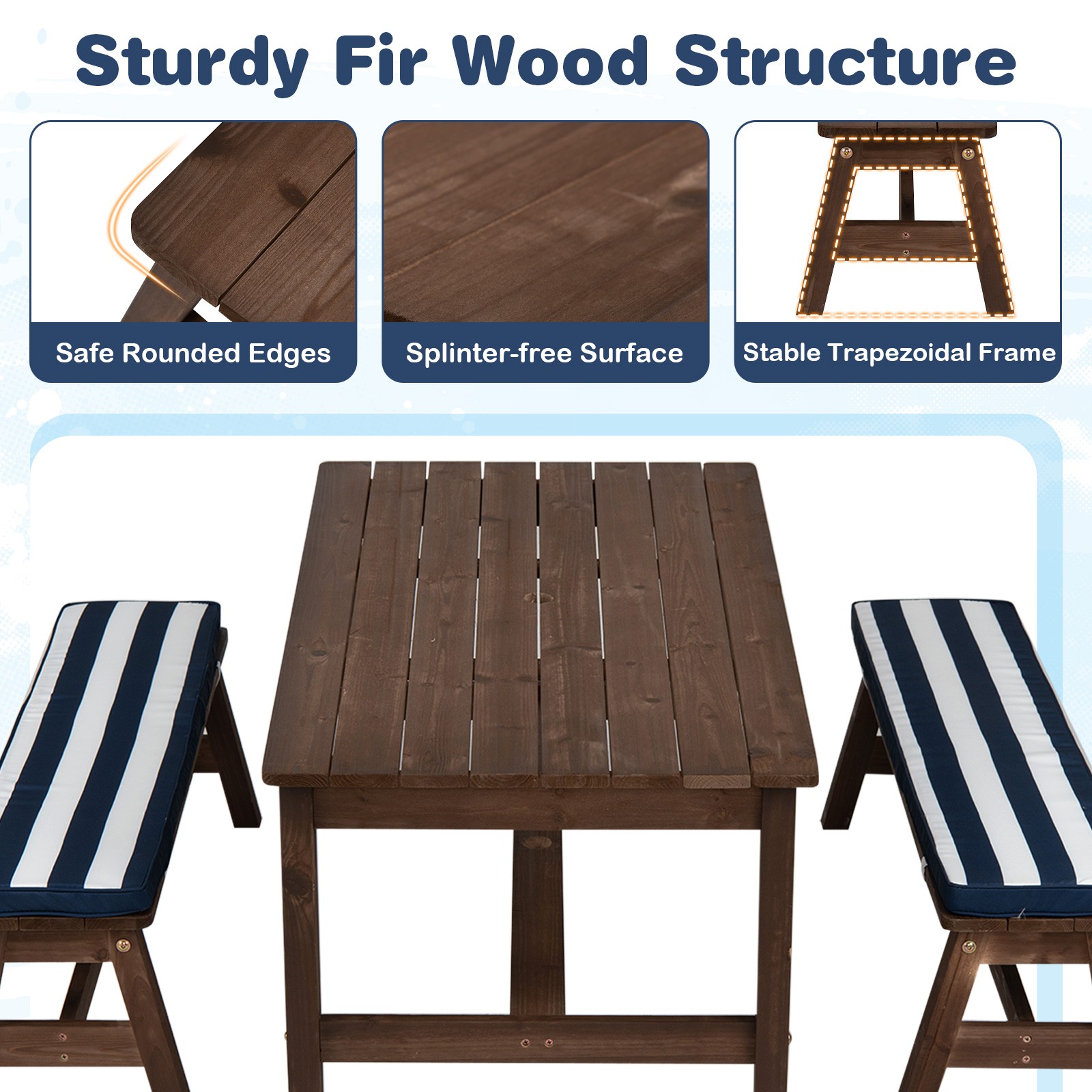 Kids Picnic Table, Outdoor Wooden Table and Bench Set with Removable Umbrella