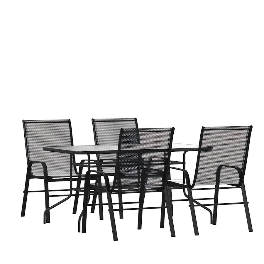 Flash Furniture 5 PC Patio, Table/4 Chairs, BK – TLH-089REC-303CBK4-GG