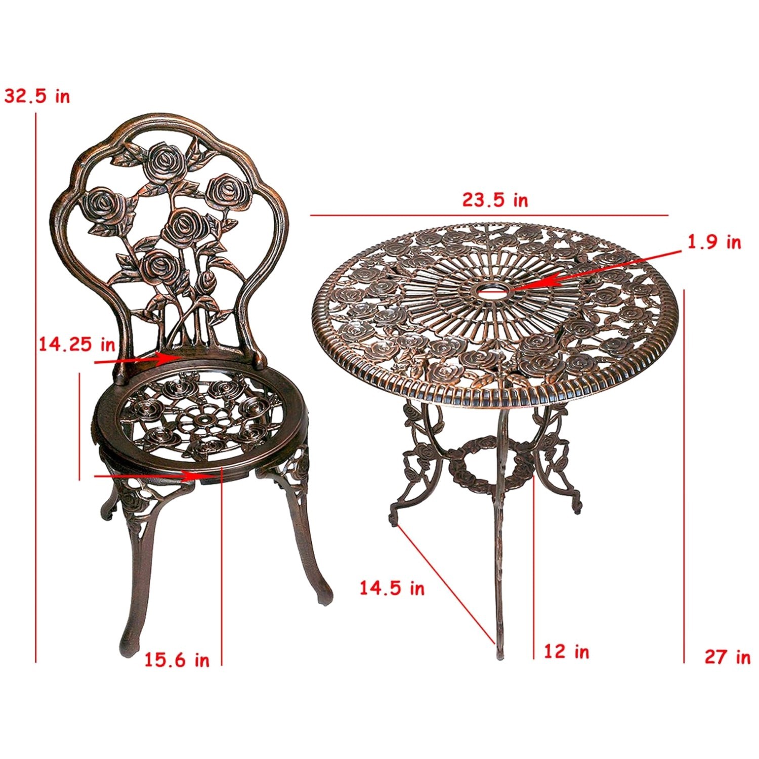 Elegant 3-Piece Rose Bistro Set^