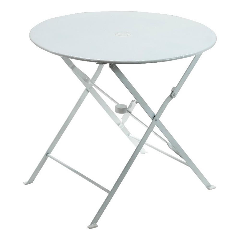 Carolina Classics 30″ Folding Metal Bistro Table with Umbrella Hole in White