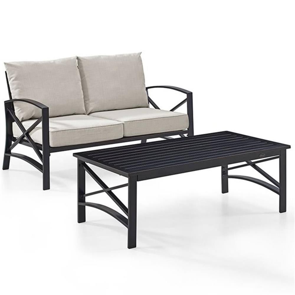 Afuera Living 2-Piece Metal/Fabric Sofa Set in Oatmeal/Oil Rubbed Bronze